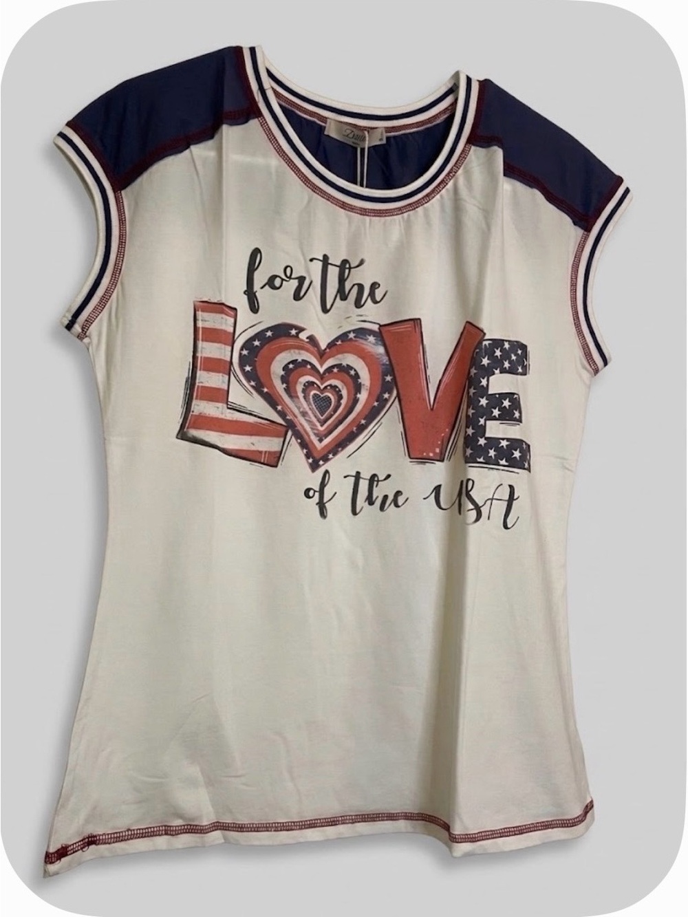 DELILA for the LOVE of the USA T-Shirt Women’s M White Blue Red